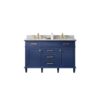 Legion Furniture WLF2254-B 54 Inch Blue Finish Double Sink Vanity Cabinet with Carrara White Top