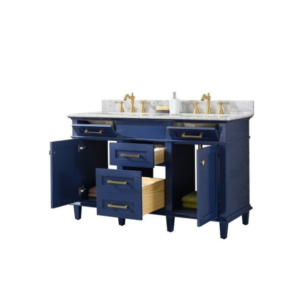 Legion Furniture WLF2254-B 54 Inch Blue Finish Double Sink Vanity Cabinet with Carrara White Top