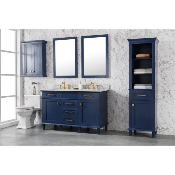 Legion Furniture WLF2254-B 54 Inch Blue Finish Double Sink Vanity Cabinet with Carrara White Top