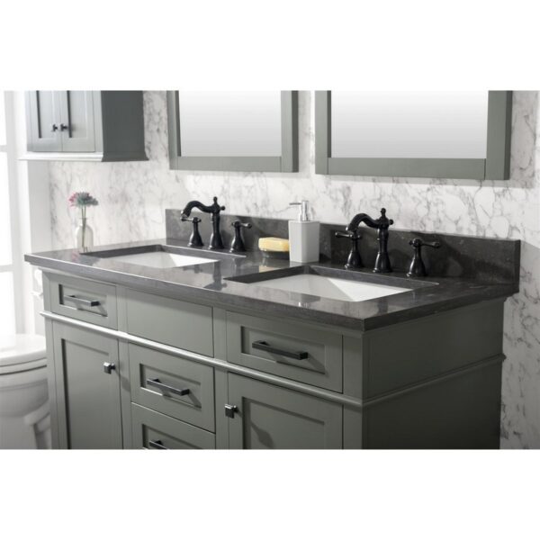 Legion Furniture WLF2254-PG 54 Inch Pewter Green Finish Double Sink Vanity Cabinet with Blue Lime Stone Top