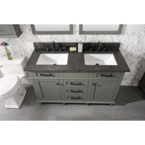 Legion Furniture WLF2254-PG 54 Inch Pewter Green Finish Double Sink Vanity Cabinet with Blue Lime Stone Top