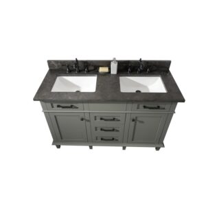 Legion Furniture WLF2254-PG 54 Inch Pewter Green Finish Double Sink Vanity Cabinet with Blue Lime Stone Top