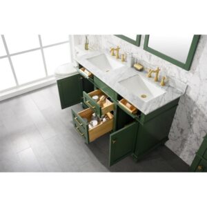 Legion Furniture WLF2254-VG 54 Inch Vogue Green Finish Double Sink Vanity Cabinet with Carrara White Top