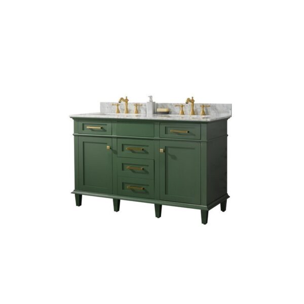 Legion Furniture WLF2254-VG 54 Inch Vogue Green Finish Double Sink Vanity Cabinet with Carrara White Top