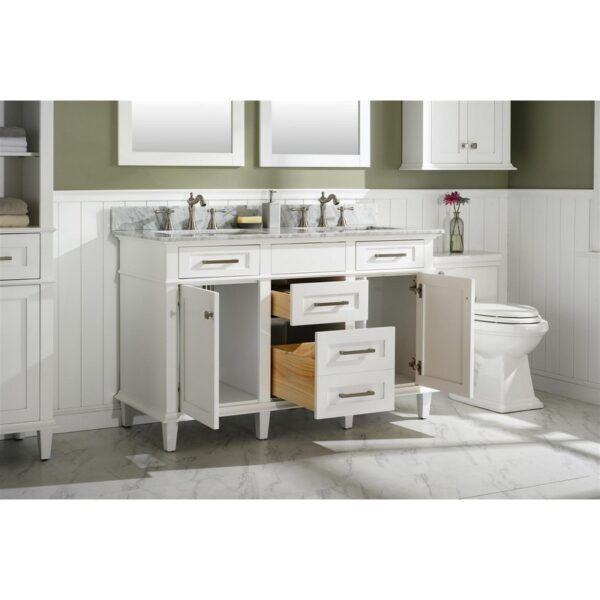 Legion Furniture WLF2254-W 54 Inch White Finish Double Sink Vanity Cabinet with Carrara White Top