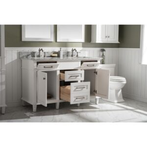 Legion Furniture WLF2254-W 54 Inch White Finish Double Sink Vanity Cabinet with Carrara White Top