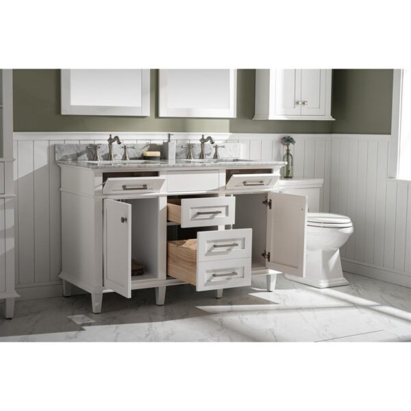 Legion Furniture WLF2254-W 54 Inch White Finish Double Sink Vanity Cabinet with Carrara White Top