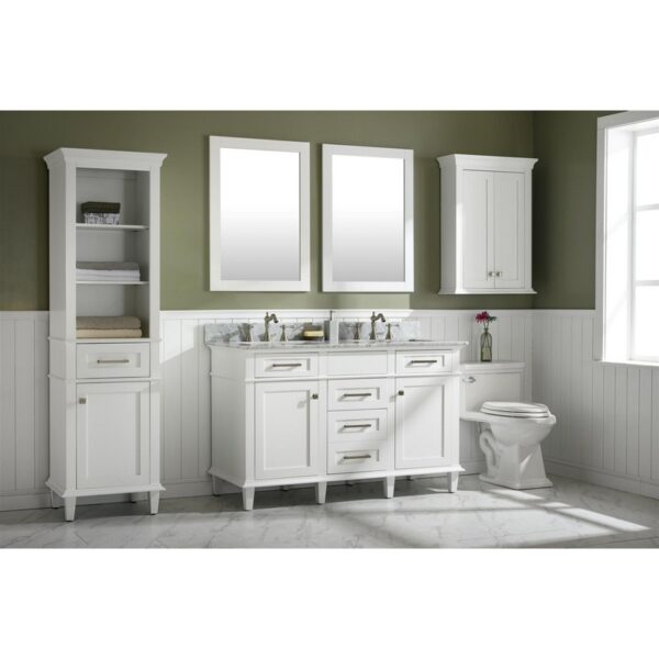 Legion Furniture WLF2254-W 54 Inch White Finish Double Sink Vanity Cabinet with Carrara White Top