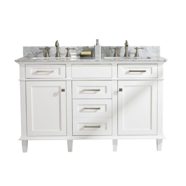 Legion Furniture WLF2254-W 54 Inch White Finish Double Sink Vanity Cabinet with Carrara White Top