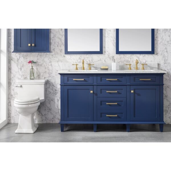 Legion Furniture WLF2260D-B 60 Inch Blue Finish Double Sink Vanity Cabinet with Carrara White Top