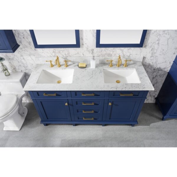 Legion Furniture WLF2260D-B 60 Inch Blue Finish Double Sink Vanity Cabinet with Carrara White Top