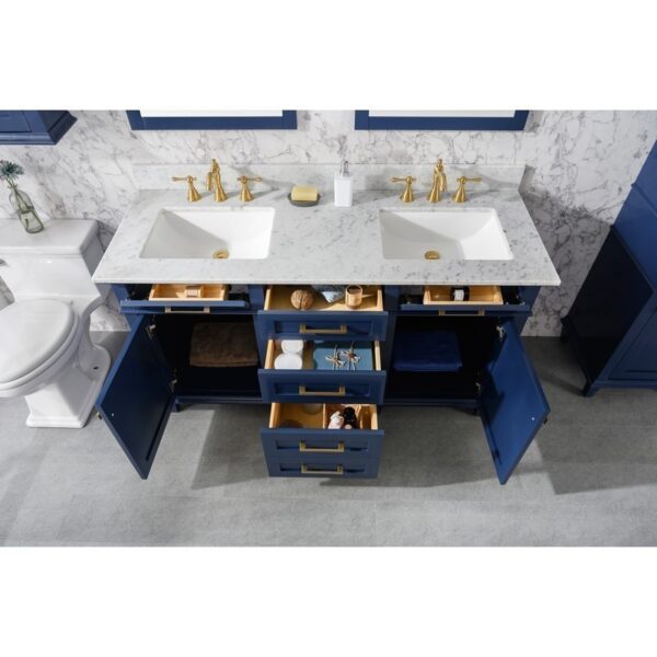 Legion Furniture WLF2260D-B 60 Inch Blue Finish Double Sink Vanity Cabinet with Carrara White Top