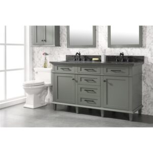 Legion Furniture WLF2260D-PG 60 Inch Pewter Green Finish Double Sink Vanity Cabinet with Blue Lime Stone Top