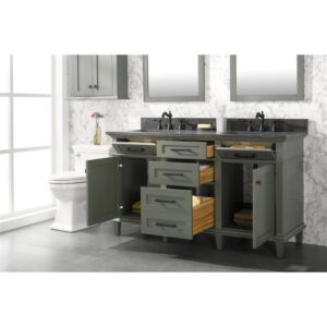 Legion Furniture WLF2260D-PG 60 Inch Pewter Green Finish Double Sink Vanity Cabinet with Blue Lime Stone Top