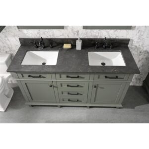 Legion Furniture WLF2260D-PG 60 Inch Pewter Green Finish Double Sink Vanity Cabinet with Blue Lime Stone Top