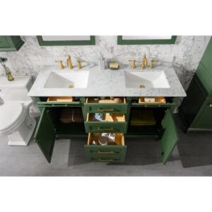 Legion Furniture WLF2260D-VG 60 Inch Vogue Green Finish Double Sink Vanity Cabinet with Carrara White Top