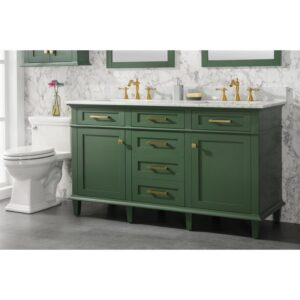 Legion Furniture WLF2260D-VG 60 Inch Vogue Green Finish Double Sink Vanity Cabinet with Carrara White Top