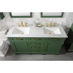 Legion Furniture WLF2260D-VG 60 Inch Vogue Green Finish Double Sink Vanity Cabinet with Carrara White Top