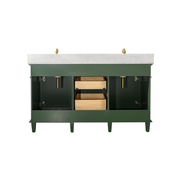 Legion Furniture WLF2260D-VG 60 Inch Vogue Green Finish Double Sink Vanity Cabinet with Carrara White Top