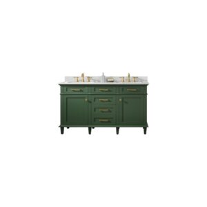 Legion Furniture WLF2260D-VG 60 Inch Vogue Green Finish Double Sink Vanity Cabinet with Carrara White Top