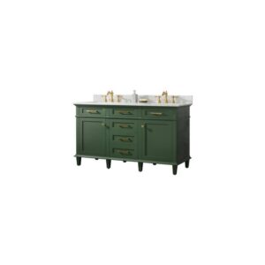 Legion Furniture WLF2260D-VG 60 Inch Vogue Green Finish Double Sink Vanity Cabinet with Carrara White Top