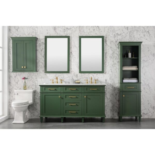 Legion Furniture WLF2260D-VG 60 Inch Vogue Green Finish Double Sink Vanity Cabinet with Carrara White Top