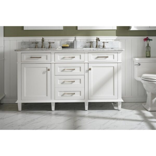 Legion Furniture WLF2260D-W 60 Inch White Finish Double Sink Vanity Cabinet with Carrara White Top