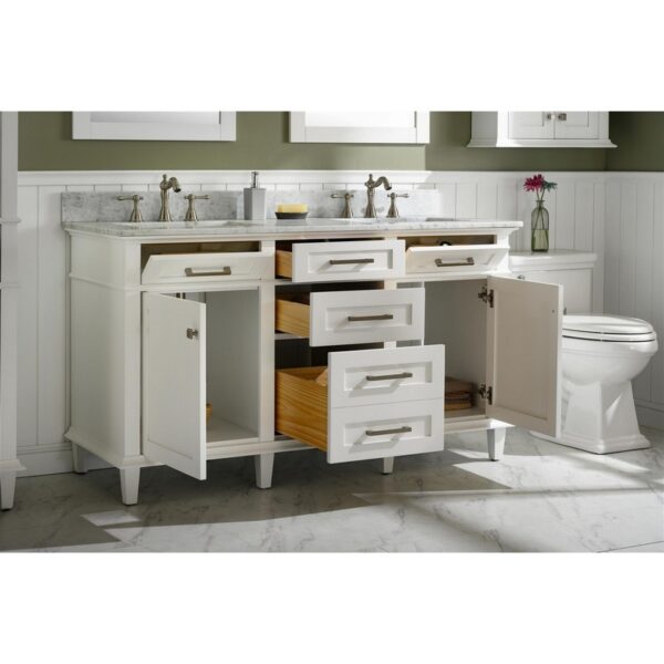 Legion Furniture WLF2260D-W 60 Inch White Finish Double Sink Vanity Cabinet with Carrara White Top