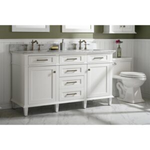 Legion Furniture WLF2260D-W 60 Inch White Finish Double Sink Vanity Cabinet with Carrara White Top