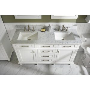 Legion Furniture WLF2260D-W 60 Inch White Finish Double Sink Vanity Cabinet with Carrara White Top