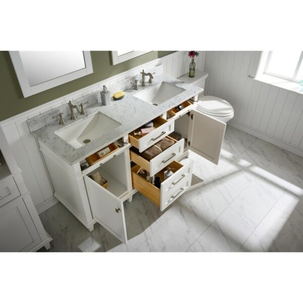 Legion Furniture WLF2260D-W 60 Inch White Finish Double Sink Vanity Cabinet with Carrara White Top