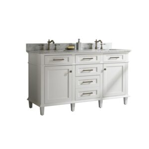 Legion Furniture WLF2260D-W 60 Inch White Finish Double Sink Vanity Cabinet with Carrara White Top