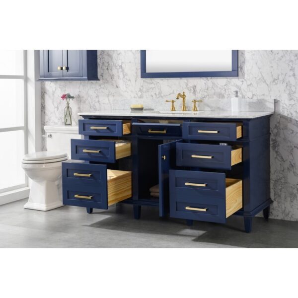 Legion Furniture WLF2260S-B 60 Inch Blue Finish Single Sink Vanity Cabinet with Carrara White Top