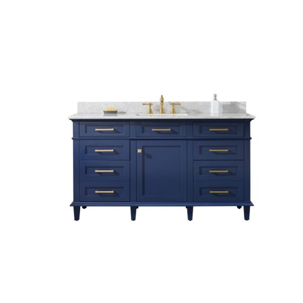 Legion Furniture WLF2260S-B 60 Inch Blue Finish Single Sink Vanity Cabinet with Carrara White Top