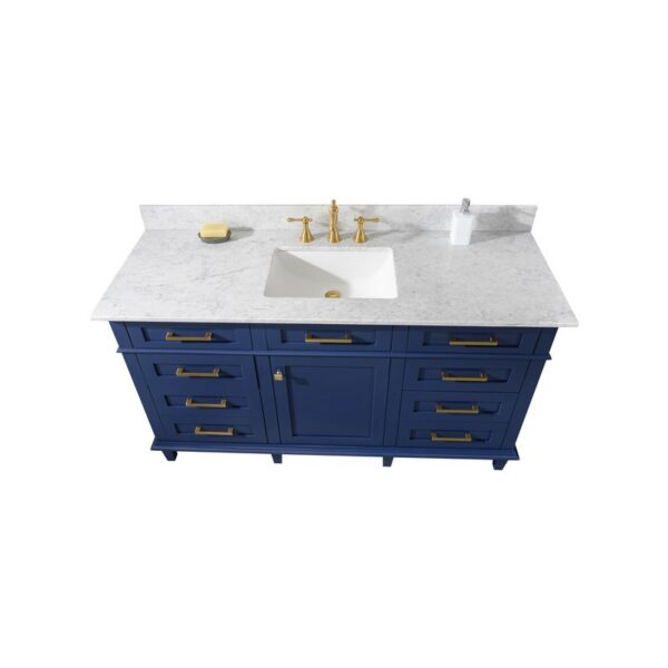 Legion Furniture WLF2260S-B 60 Inch Blue Finish Single Sink Vanity Cabinet with Carrara White Top