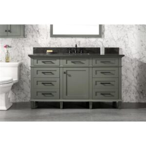 Legion Furniture WLF2260S-PG 60 Inch Pewter Green Finish Single Sink Vanity Cabinet with Blue Lime Stone Top