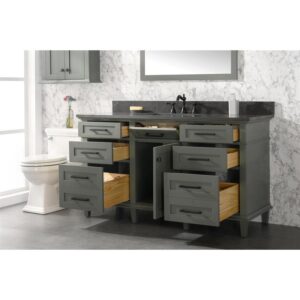 Legion Furniture WLF2260S-PG 60 Inch Pewter Green Finish Single Sink Vanity Cabinet with Blue Lime Stone Top