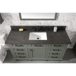 Legion Furniture WLF2260S-PG 60 Inch Pewter Green Finish Single Sink Vanity Cabinet with Blue Lime Stone Top