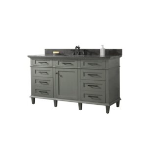 Legion Furniture WLF2260S-PG 60 Inch Pewter Green Finish Single Sink Vanity Cabinet with Blue Lime Stone Top