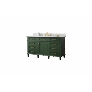 Legion Furniture WLF2260S-VG 60 Inch Vogue Green Finish Single Sink Vanity Cabinet with Carrara White Top