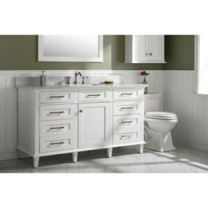 Legion Furniture WLF2260S-W 60 Inch White Finish Single Sink Vanity Cabinet with Carrara White Top