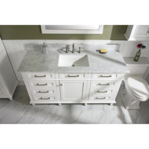 Legion Furniture WLF2260S-W 60 Inch White Finish Single Sink Vanity Cabinet with Carrara White Top