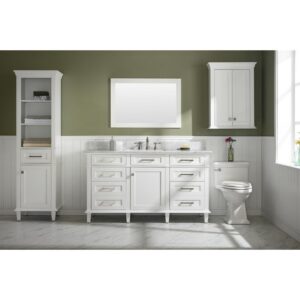 Legion Furniture WLF2260S-W 60 Inch White Finish Single Sink Vanity Cabinet with Carrara White Top