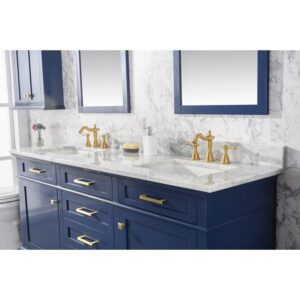 Legion Furniture WLF2272-B 72 Inch Blue Double Single Sink Vanity Cabinet with Carrara White Top