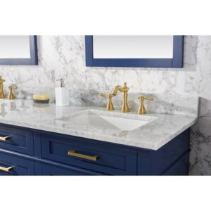 Legion Furniture WLF2272-B 72 Inch Blue Double Single Sink Vanity Cabinet with Carrara White Top