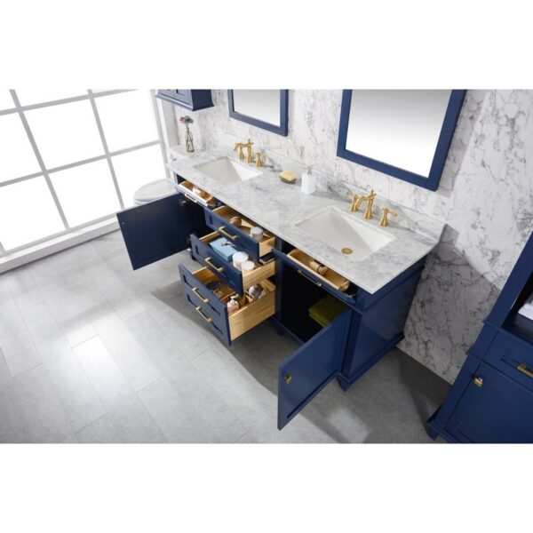 Legion Furniture WLF2272-B 72 Inch Blue Double Single Sink Vanity Cabinet with Carrara White Top