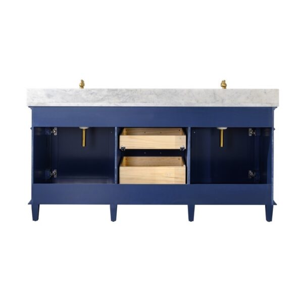 Legion Furniture WLF2272-B 72 Inch Blue Double Single Sink Vanity Cabinet with Carrara White Top