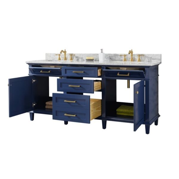 Legion Furniture WLF2272-B 72 Inch Blue Double Single Sink Vanity Cabinet with Carrara White Top