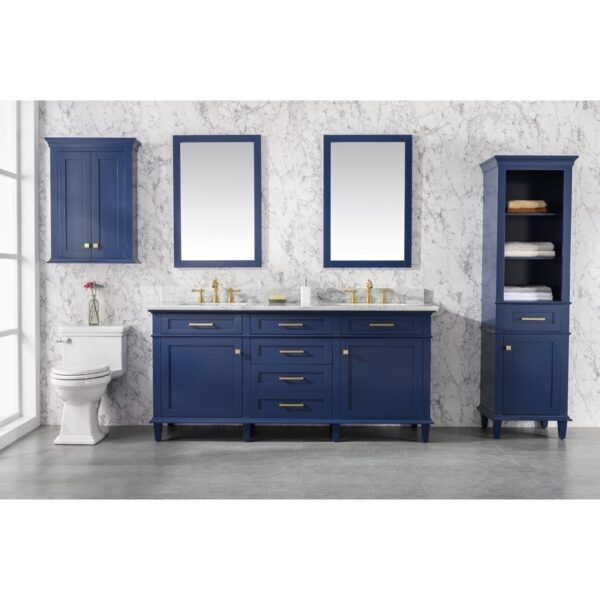 Legion Furniture WLF2272-B 72 Inch Blue Double Single Sink Vanity Cabinet with Carrara White Top