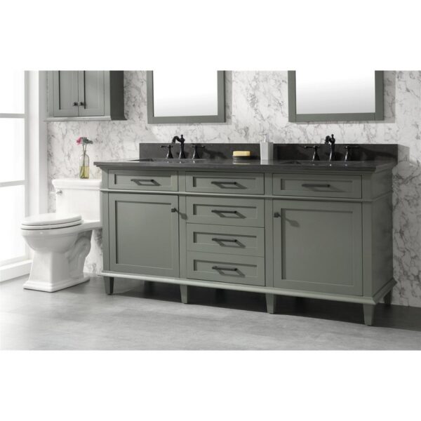 Legion Furniture WLF2272-PG 72 Inch Pewter Green Double Single Sink Vanity Cabinet with Blue Lime Stone Top